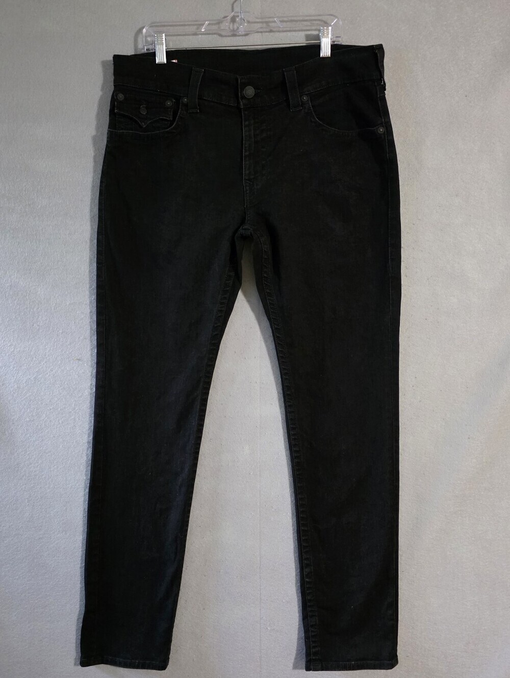 True Religion Mens Black Flap Pockets Rocco Relaxed Skinny Jeans Size 36x33.5